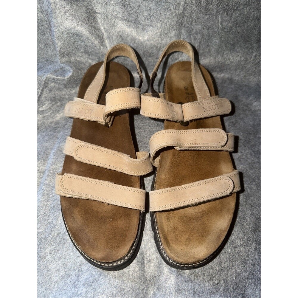 Naot Sandals Womens 9 EU 40 Tan Brown Leather Ankle Strap Hook Loop Casual